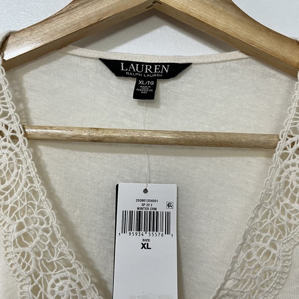 Lauren Ralph Lauren Linen Blend Jersey Flutter‎ Sleeve Top Size XL White Cottage - Picture 4 of 6
